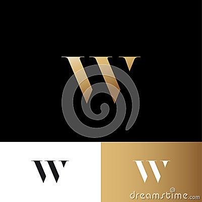 W letter. W gold logo. Royal jewelry emblem. Optical illusion gold monogram. Gold W logo. Vector Illustration