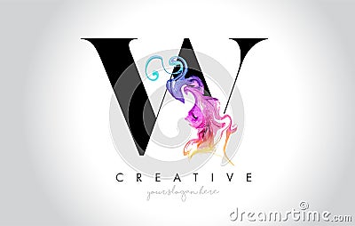 W Vibrant Creative Leter Logo Design with Colorful Smoke Ink Flo Vector Illustration