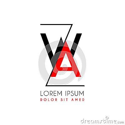 WA logo letter separated by a black zigzag line Vector Illustration
