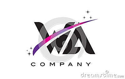 WA W A Black Letter Logo Design with Purple Magenta Swoosh Vector Illustration