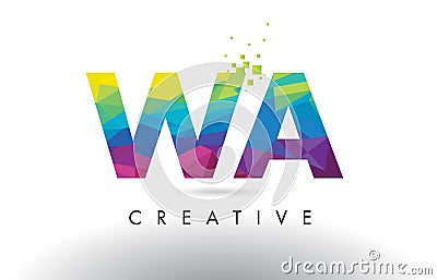 WA W A Colorful Letter Origami Triangles Design Vector. Vector Illustration