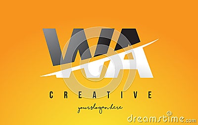 WA W A Letter Modern Logo Design with Yellow Background and Swoosh. Vector Illustration