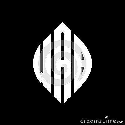WAB circle letter logo design with circle and ellipse shape. WAB ellipse letters with typographic style. The three initials form a Vector Illustration