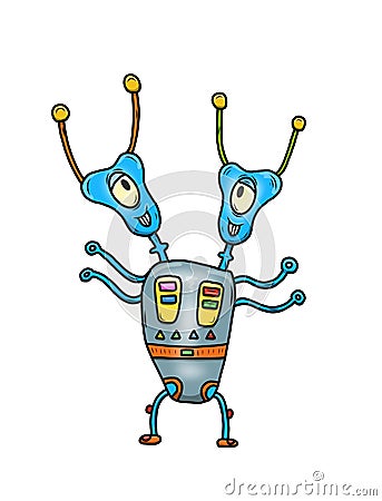 Wacky, Crazy space alien or monster cartoon. Isolated on white. Cartoon Illustration