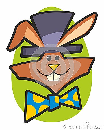 Wacky Rabbit with Top Hat and Bow Tie Vector Illustration