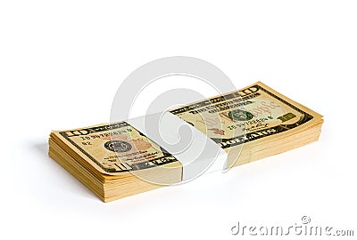 Wad of 10 dollar bank notes Stock Photo