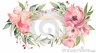 wadding invitation card design with beautiful floral wreath watercolor Stock Photo