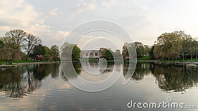 The Wade Park Lagoon with famous Art Museum Editorial Stock Photo
