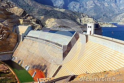 Wadi Dayqah Dam is biggest dam of Sultanate of Oman. It is located in the wilayat of Qurriyat Stock Photo