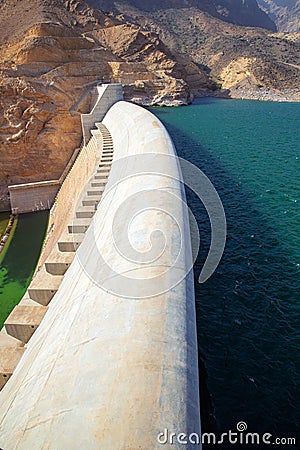 Wadi Dayqah Dam is biggest dam of Sultanate of Oman. It is located in the wilayat of Qurriyat Stock Photo