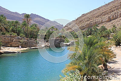 Wadi in Oman. A Water Paradise in the desert Stock Photo