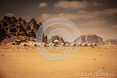 Wadi Rum Desert domes resort Stock Photo