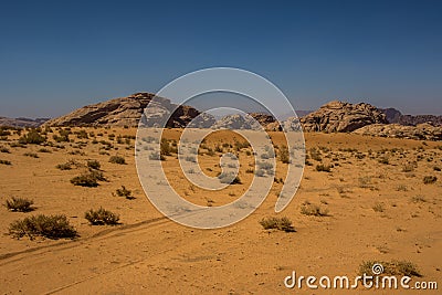 Jordan Wadi Rum landscapes, Desert Tourist Location Stock Photo