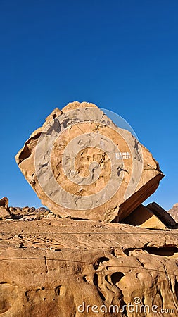 Wadi rum moon daylight desert Jordan camp sunny day Stock Photo