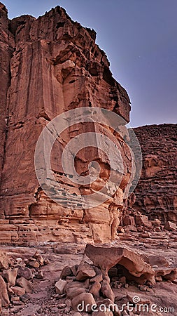 Wadi rum moon daylight desert Jordan camp sunny day Stock Photo