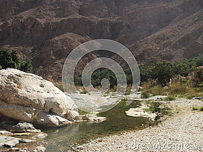 A view of Wadi Tiwi oasis in Oman, Arabian Peninsula Stock Photo