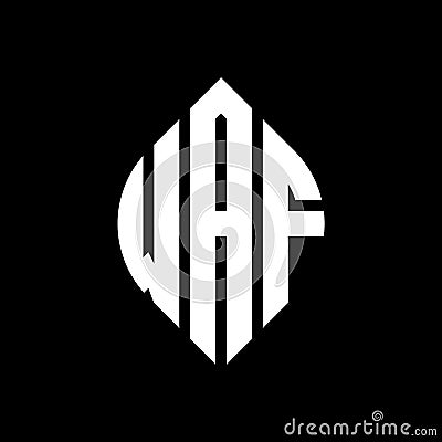 WAF circle letter logo design with circle and ellipse shape. WAF ellipse letters with typographic style. The three initials form a Vector Illustration