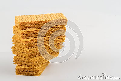 wafer biscuits stacked on white background Stock Photo