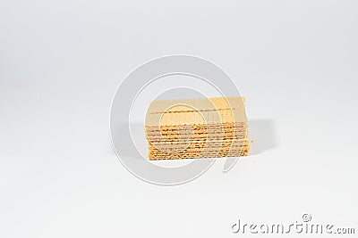 Wafer candy filled with vanilla cream on a white background Stock Photo