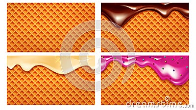 Wafer Crunchy Baked Waffle Collection Set Vector Vector Illustration