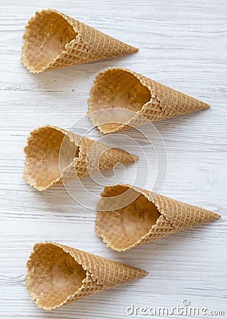 Wafer cups for ice cream, overhead view. From above, top view Stock Photo