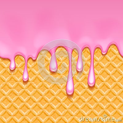 Wafer and melted pink cream - vector background. Vector Illustration