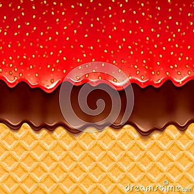 Wafer and strawberry jam and chocolate - vector background. Vector Illustration