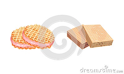 Waffle as Sweet Dish from Leavened Batter or Dough Vector Set Vector Illustration