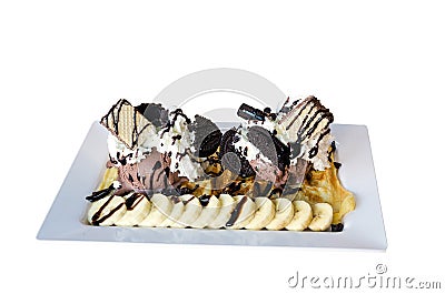 Waffle And Chocolate Ice Cream Stock Photo