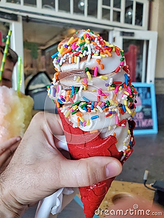 Waffle cone icecream sprinkles Stock Photo