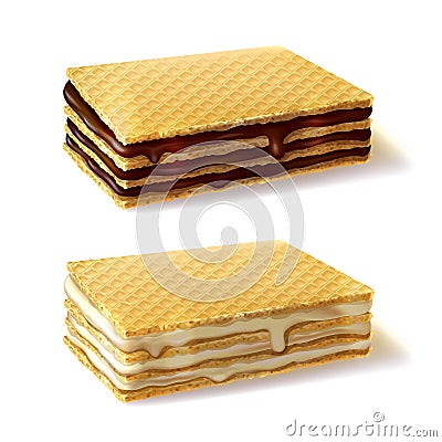 Waffle cookies with cream filling realistic vector Vector Illustration