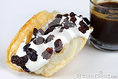 Waffle cream and raisins Stock Photo