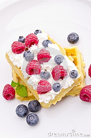 Waffle with fruit Stock Photo