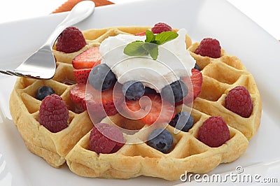 Waffle with Fruit Stock Photo