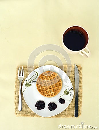 Waffle, Fruit Jam and Coffee - Portrait Version Stock Photo