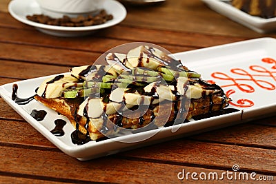 Waffle with ice cream and coffee Stock Photo