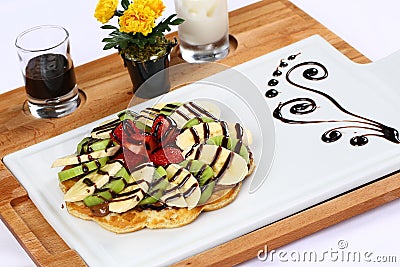 Waffle with ice cream and coffee Stock Photo