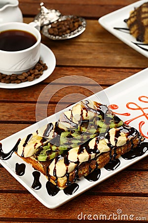 Waffle with ice cream and coffee Stock Photo