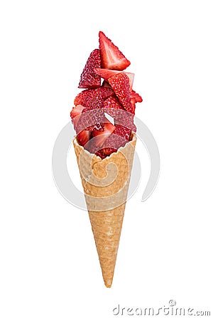 Waffle ice cream cone with fresh strawberry fruits Stock Photo