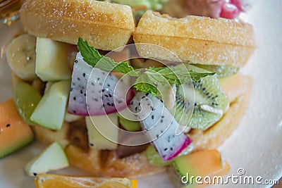 Waffle with mix frui Stock Photo