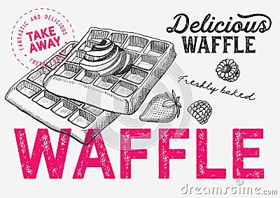 Waffle, pancake, crepe illustration for bakery shop Vector Illustration