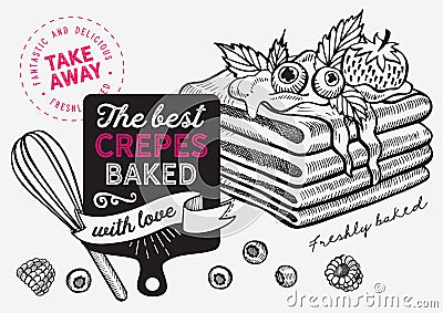 Waffle, pancake, crepe illustration for dessert bakery Vector Illustration