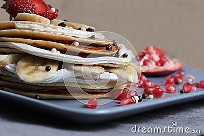 Waffle and Pomegranate Stock Photo