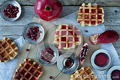 Waffle With Pomegranate Sorbet Stock Photo