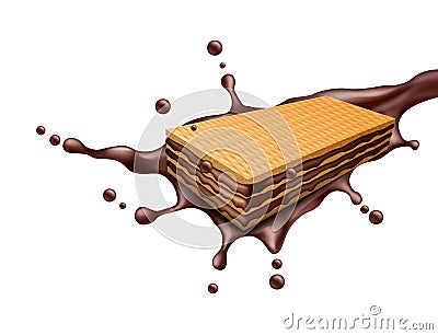 Waffle sandwich with chocolate filling Vector Illustration