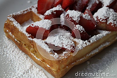 Waffle with strawberries and sugar Stock Photo