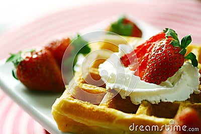 Waffle and strawberry Stock Photo