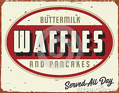 Waffles Antique Vintage Tin Sign Pancakes Stock Photo