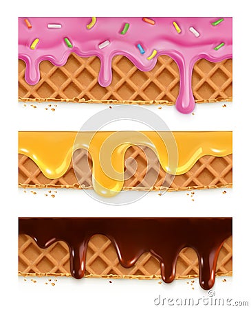 Waffles chocolate, honey, glaze Vector Illustration