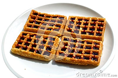 Waffles with syrup on the plate Stock Photo